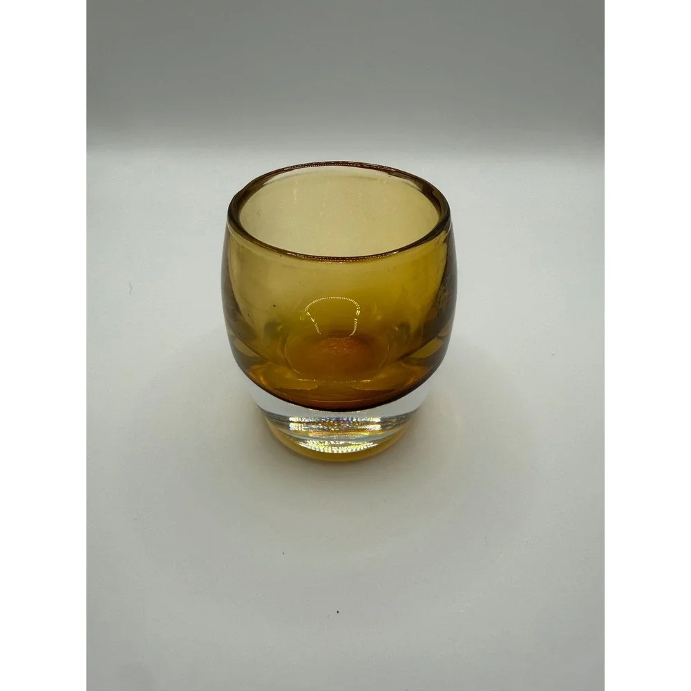 Crate & Barrel Amber Glass Votive Candle Holder DIVA Made‎ in Poland